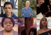 a collage of people 's faces including a man in a blue shirt