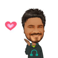 a cartoon of a man with headphones and a heart