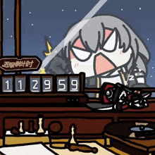 a cartoon of a girl looking at a clock that says 11 29 59 on it