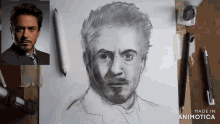 a drawing of robert downey jr. is made in animoto