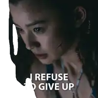 a woman with a scar on her face and the words i refuse to give up
