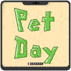 a cartoon drawing of a cat with the words pet day on it