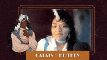 a drawing of a woman with a horn and the words calais he / they on the bottom