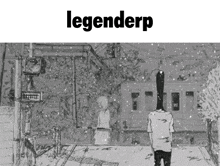 a black and white drawing of a person with the word legenderp on the top