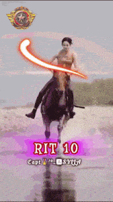 a poster of a woman riding a horse with the number 10