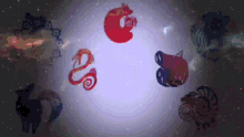 the seven deadly sins symbols are floating in the air
