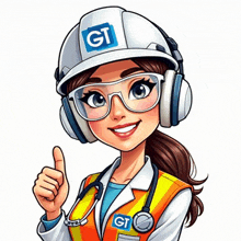 a cartoon illustration of a woman wearing a hard hat and headphones