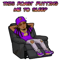 a cartoon of a man in a recliner with the words " this roast putting me to sleep "