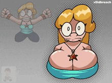 a cartoon drawing of a woman with big breasts and the words voidbreach below her