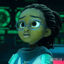 a cartoon girl wearing glasses and a scarf with the word netflix on the bottom right