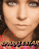 a close up of a woman 's face with the words " sparklestar " on the bottom