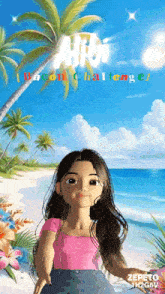 a cartoon of a girl on a beach with the words bacon challenge