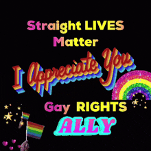 a poster that says straight lives matter and i appreciate you gay rights ally