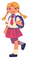 a girl in a school uniform carrying a backpack