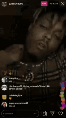 a screenshot of a live stream of juice wrld999 on instagram