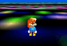 a cartoon squirrel wearing a blue shirt with the letter b on it