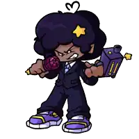 a cartoon character in a suit and tie holding a microphone and a gun