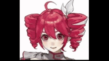 a close up of a girl 's face with red hair and a bow .