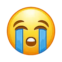 a crying smiley face with blue tears coming out of it 's eyes