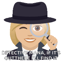 a woman in a hat is holding a magnifying glass over her eye and says detective mana