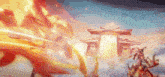 a dragon is flying through the air in front of a temple .