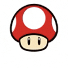 a red mushroom with a white circle on it is a cartoon character from mario bros .