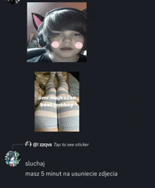 a picture of a boy with headphones and a picture of a girl with striped thigh highs