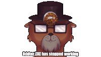 a cartoon of a dog wearing glasses and a top hat with the words oddter.exe has stopped working