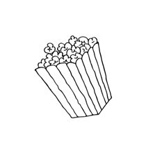 a drawing of a bucket of popcorn with the words have a seat and take your time to listen