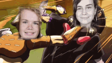 a cartoon drawing of a boy and a girl with their faces on the cartoon characters