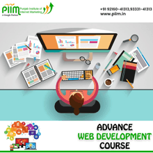 an advertisement for a web development course with a woman using a computer