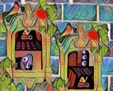 a colorful painting of a house with the number 2 on the bottom
