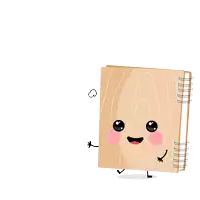 a cartoon drawing of a notebook with a thought bubble saying me personalizas