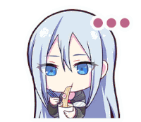 a cartoon girl with long white hair is eating noodles with a fork .