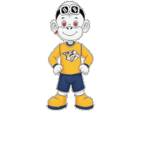 a cartoon character wearing sunglasses and a yellow shirt with the nashville predators logo
