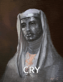 a painting of a man with the word cry written below it
