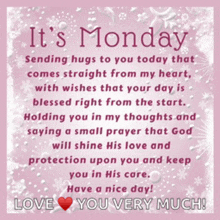 a pink card that says it 's monday on it
