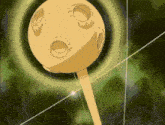 a cartoon drawing of a yellow ball with holes in it