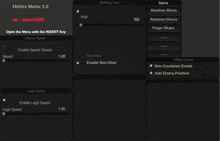 a screenshot of a program called helms menu 1.0 that allows you to open the menu with the insert key