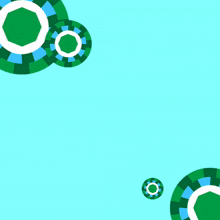 a blue background with green and white circles and arabic writing on it
