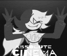 a black and white drawing of a cartoon character with the words absolute cinema on the bottom