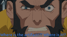 two blue cartoon characters with the words where is the artifact written below them