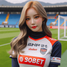 a woman wearing a shirt that says sobet on the front