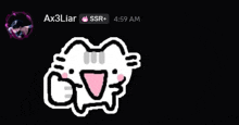 a drawing of a cat with a pink tongue is on a black background with a person 's name .