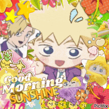 a collage of cartoon characters with the words good morning sunshine on the bottom