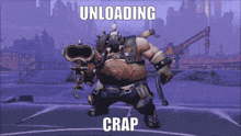 a pixelated image of a man with a gun and the words unloading crap