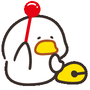 a cartoon duck with a red spoon in its beak .