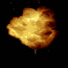 a pixel art of an explosion with a dark background
