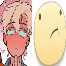 a drawing of a person with tears on their face next to a smiley face .