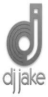 a logo for dj jake with a gray letter j